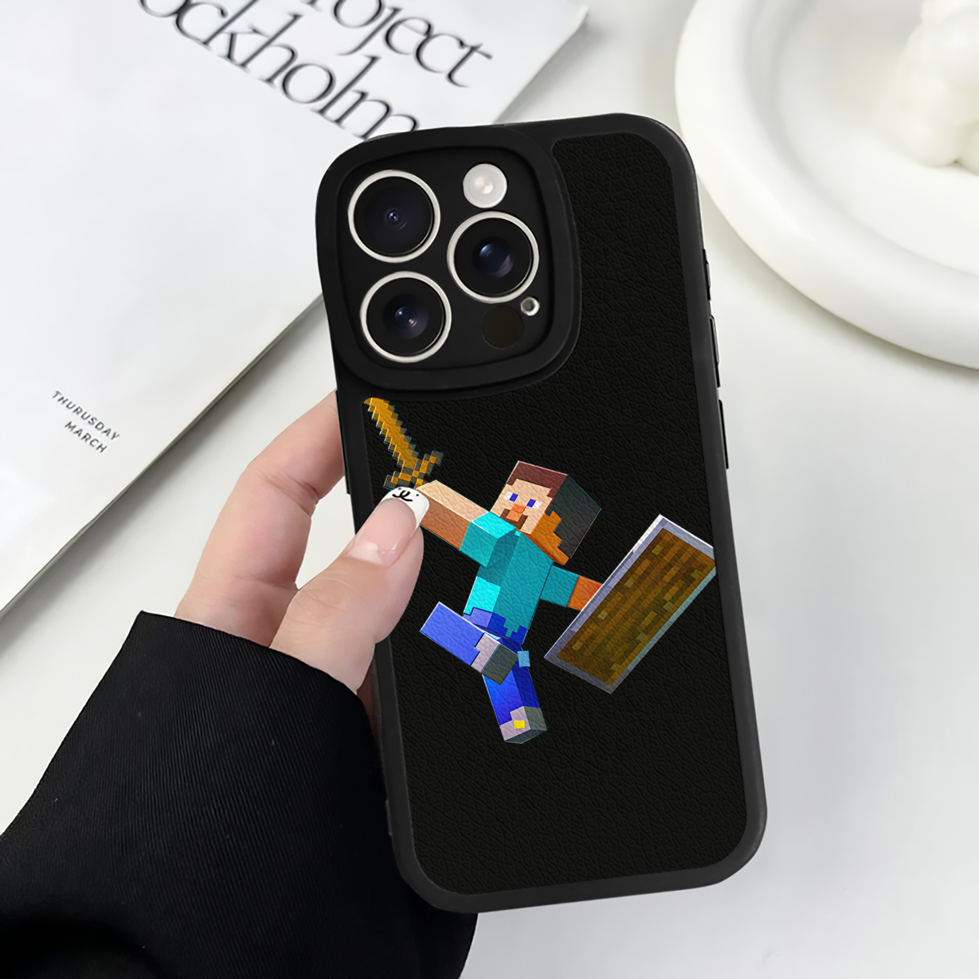 （画像用） マインクラフト ブロックの世界 Minecraft MC Block world 【iPhone 16シリーズ対応】シリコンスマホケース（レザー調） 材質：シリコン